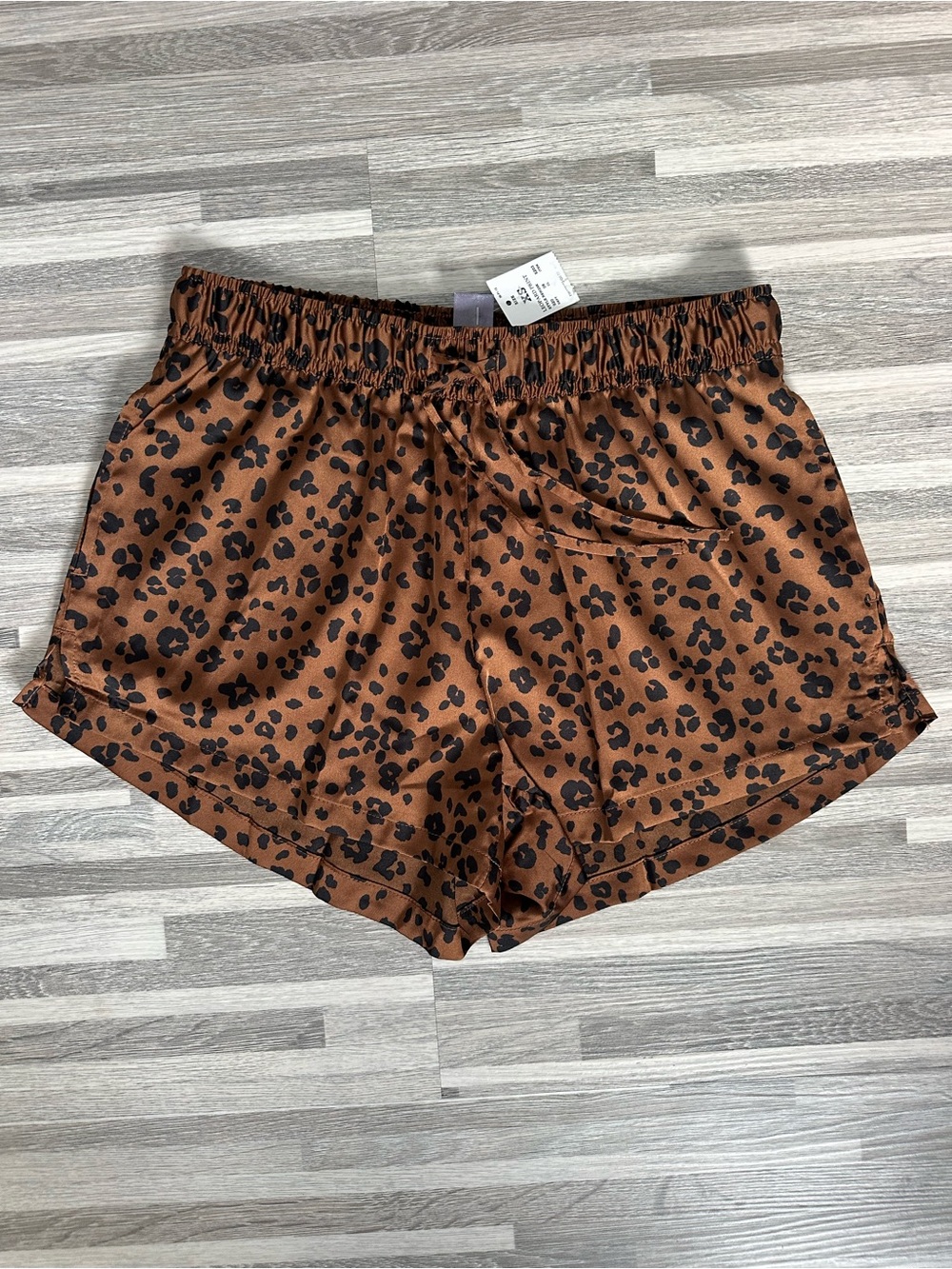 Auden Leopard Print Satin Lounge Shorts - Brown and Black size XS